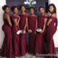 Burgundy Mermaid Off-The-Shoulder Long Bridesmaid Dresses , BDS0173