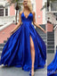 Sexy Blue Slit Side A-line Halter Long Evening Gown Prom Dresses,WGP537