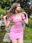 Elegant Pink Pleats Simple Cheap Short Sleeves Short Homecoming Dresses, QB0374