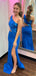 Sexy Royal Blue One Shoulder Side Slit Sequin Mermaid Long Prom Dresses,WGP426