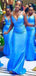 Elegant Blue V Neck Spaghetti Straps Mermaid Simple Long Cheap Bridesmaid Dresses, BDS0188