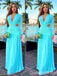 Elegant Blue V Neck Long Sleeves A-line Party Dress Long Prom Dresses to Impress ,WGP1613