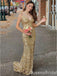 Sparkle Gold Mermaid Spaghetti Straps Evening Gown Maxi Long Evening Party Prom Dresses ,WGP1190