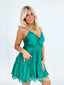 Elegant Green Spaghetti Straps V Neck Ruffles Simple Cheap Sheath Short Homecoming Dresses, QB0527