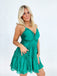 Elegant Green Spaghetti Straps V Neck Ruffles Simple Cheap Sheath Short Homecoming Dresses, QB0527