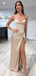 Elegant Ivory White Lace Up Back Side Slit Sweetheart Pleats Mermaid Long Prom Dresses,WGP451