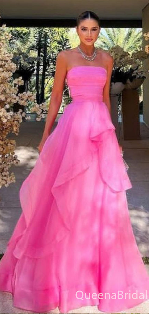 Elegant Strapless Ruffles Evening Gown Long Prom Dresses ,WGP621