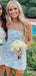 White and Blue Embroidery Backless Strapless Mermaid Graduation Party Short Homecoming Dresses ,QB0713