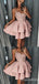 Sexy Spaghetti Straps Pink Lace Appliques A-line Short Homecoming Dresses with Ruffles, QB0608