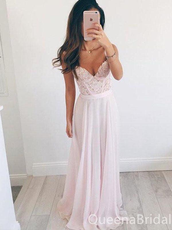 Stylish Light Pink Sweetheart Lace Appliques A-line Long Party Dress Prom Dresses ,WGP1815