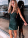 Sexy Green Spaghetti Straps Sequin V Neck Simple Cheap Short Homecoming Dresses,QB0394