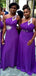 Elegant Purple Chiffon One Shoulder Beading Mermaid Simple Long Cheap Bridesmaid Dresses, BDS0193