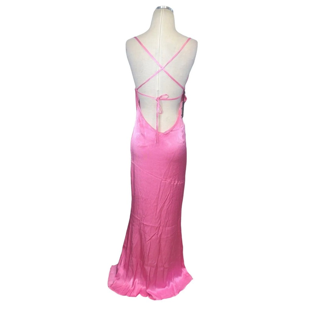 Elegant Pink Side Slit Criss-Cross Back Spaghetti Strap Ruffle Mermaid Long Prom Dresses,WGP452