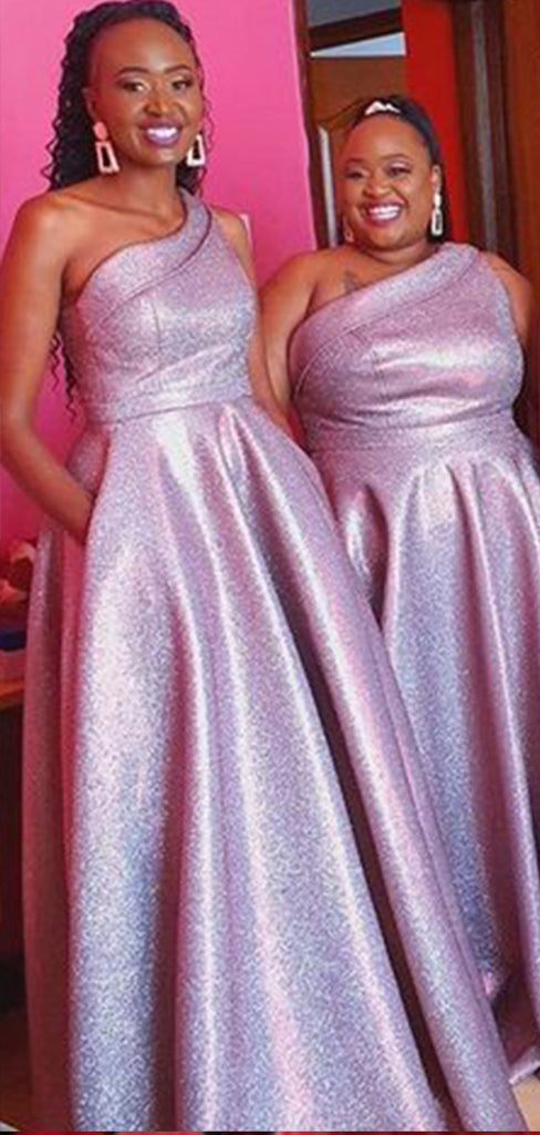 Light Pink Sequin A-Line  Long Cheap Elegant Bridesmaid Dresses, BDS0157