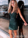 Sexy Green Spaghetti Straps Sequin V Neck Simple Cheap Short Homecoming Dresses,QB0394