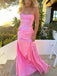 Elegant Pink Side Slit Criss-Cross Back Spaghetti Strap Ruffle Mermaid Long Prom Dresses,WGP452