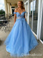 Sexy Off-the-Shoulder Sweetheart Floral Appliques Tulle A-line Evening Gown Long Prom Dresses ,WGP685