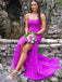 Sexy Purple Lace Appliques Tulle Strapless Side Slit Mermaid Long Evening Prom Dresses,WGP499