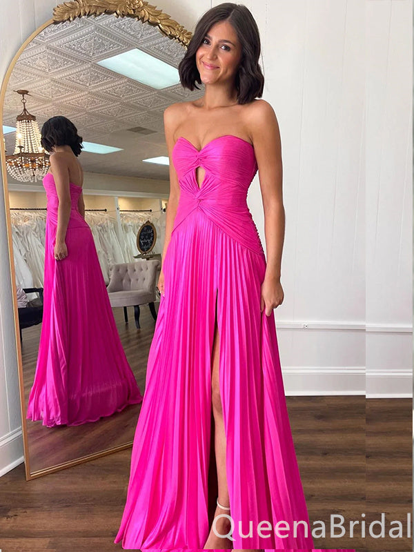 Strapless Sweetheart Hot Pink A-line Evening Gown Maxi Long Evening Party Prom Dresses ,WGP1192