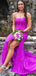 Sexy Purple Lace Appliques Tulle Strapless Side Slit Mermaid Long Evening Prom Dresses,WGP499