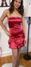 Elegant Red Strapless Ruffles Soft Satin Simple Cheap Sheath Short Homecoming Dresses, QB0525