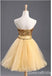 Gold Strapless Sparkle A-line Graduation Party Short Homecoming Dresses with Bow Belt,QB0748