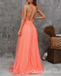 Sexy Elegant A-line Spaghetti Straps Plunging Deep V-neck Tulle Evening Gown Long Formal Dresses Prom Dresses ,WGP758