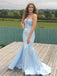 Elegant Sky Blue Deep V Neck Strapless Beading Floor Length Mermaid Evening Gown Prom Dresses ,WGP599