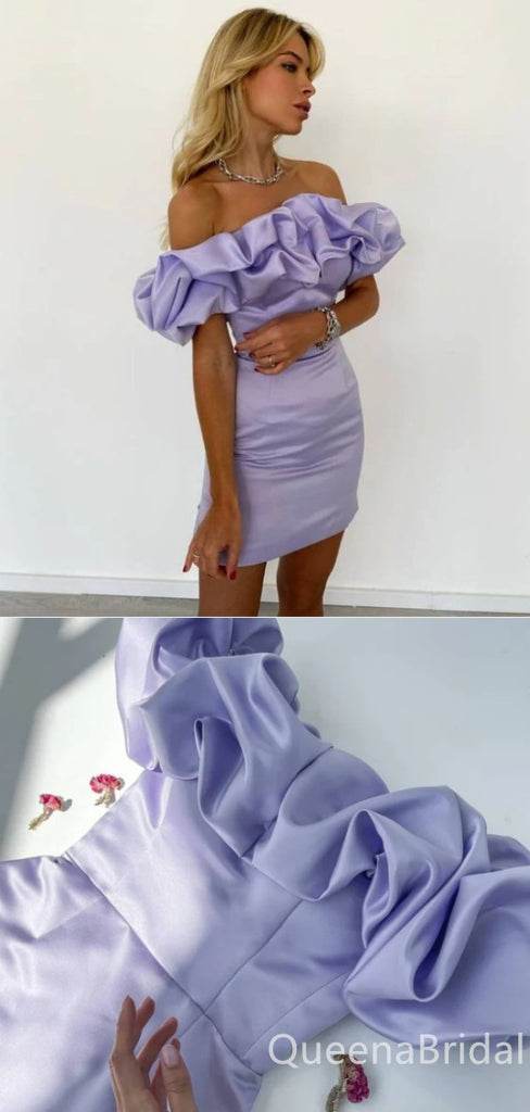 Purple Strapless Mermaid Graduation Party Short Homecoming Dresses with Ruffles ,QB0714