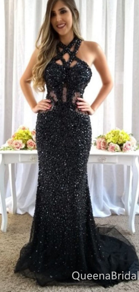 Sexy Black Sparkle Sheath Evening Gown Maxi Long Formal Dresses Prom Dresses,WGP918