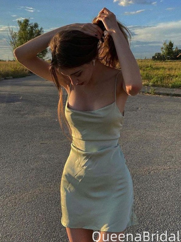 Casual Spaghetti Strap Sheath Short Mini Homecoming Dress,QB1026