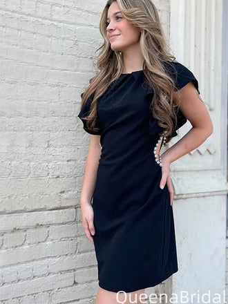 Formal Short Sleeves Sheath Short Mini Homecoming Dress,QB1027