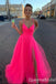 Elegant V Neck Spaghetti Straps Lace up Back Side Slit Tulle A-line Long Party Dress Prom Dresses ,WGP1821