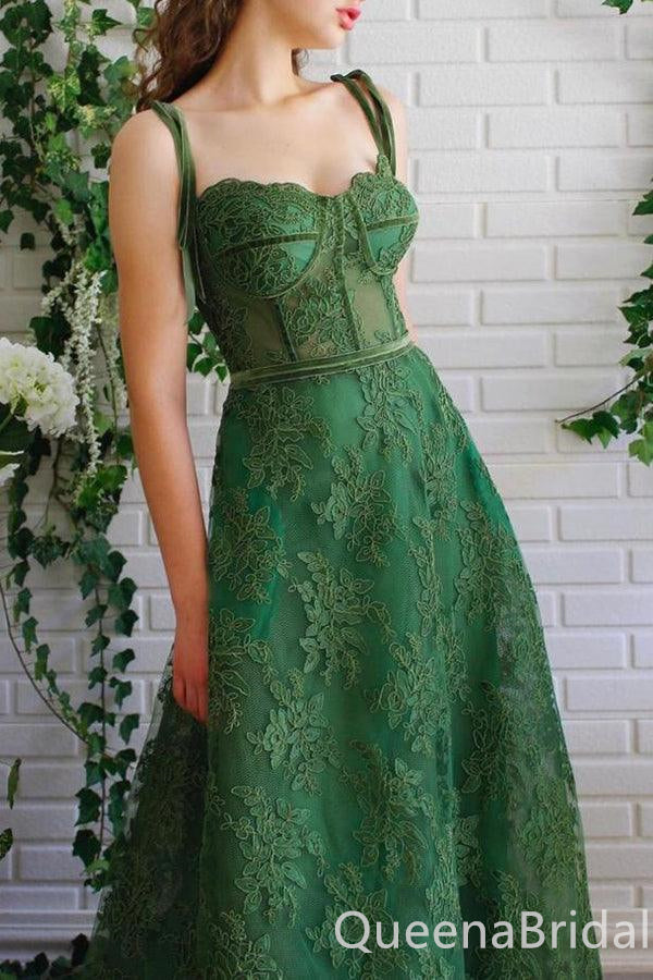 Gorgeous Green Lace Appliques A-line Long Party Dress Prom Dresses ,WGP1824