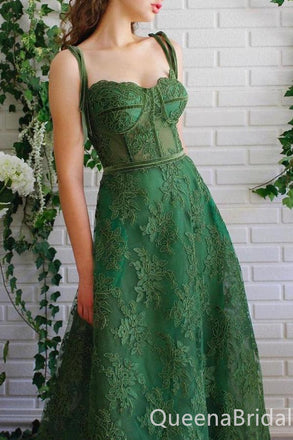 Gorgeous Green Lace Appliques A-line Long Party Dress Prom Dresses ,WGP1824
