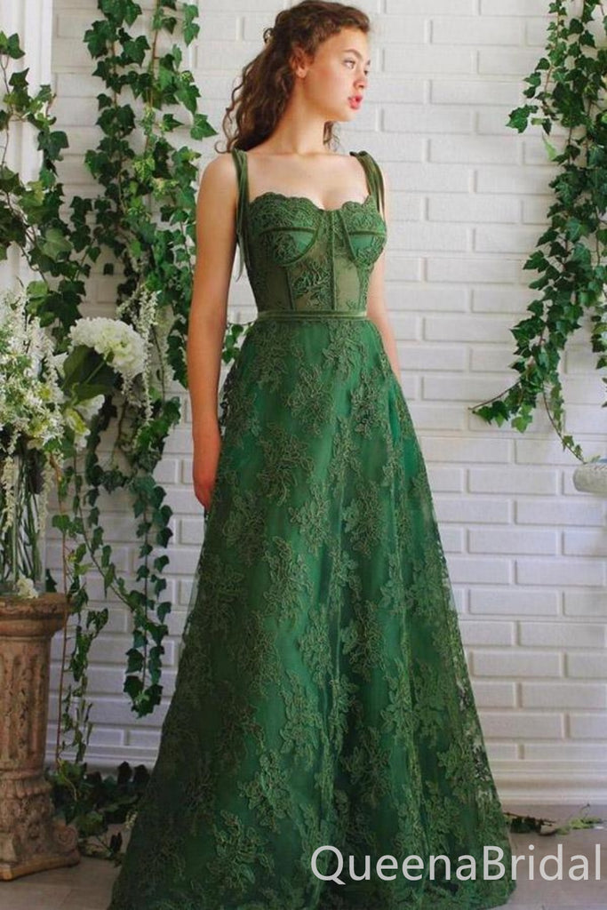 Gorgeous Green Lace Appliques A-line Long Party Dress Prom Dresses ,WGP1824