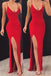 Stylish Sexy Red Spaghetti Straps Mermaid Side Slit Long Party Dress Prom Dresses ,WGP1825