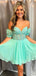 Elegant Green Lace Appliques Illusion Off Shoulder A-Line Cheap Simple Short Homecoming Dresses,QB0414