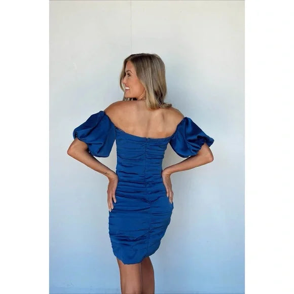 Elegant Royal Blue Off Shoulder Ruffle Pleats Mermaid Short Homecoming Dresses,QB0400