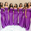 Elegant Dark Purple Satin SDpaghetti Straps Sequin Mermaid Long Cheap Elegant Bridesmaid Dresses , BDS0154