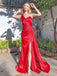 Elegant Red One Shoulder Side Slit Mermaid Long Evening Prom Dresses,WGP513