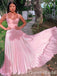 Light Pink A-line Evening Gown Maxi Long Evening Party Prom Dresses with Pleats ,WGP1123