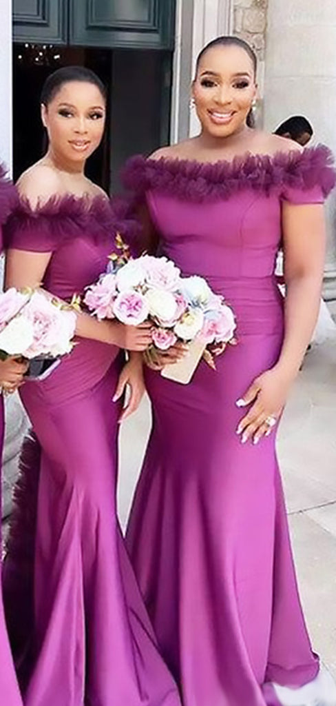 Unique Light Purple Off Shoulder Mermaid Simple Long Cheap Bridesmaid Dresses, BDS0189