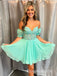 Elegant Green Lace Appliques Illusion Off Shoulder A-Line Cheap Simple Short Homecoming Dresses,QB0414