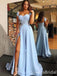 Sexy Gorgeous Blue Sweetheart A-line Appliques Evening Gown Long Formal Dresses Prom Dresses with Side Slit ,WGP780