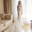 Elegant White Illusion Lace Appliques Tulle Mermaid Long Wedding Dresses,WGP211