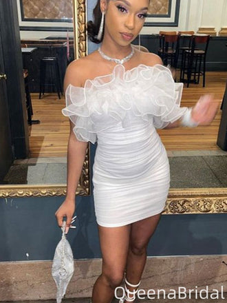 Gorgeous Strapless White Sheath Homecoming Dress Graduation Party Dress , QB0965