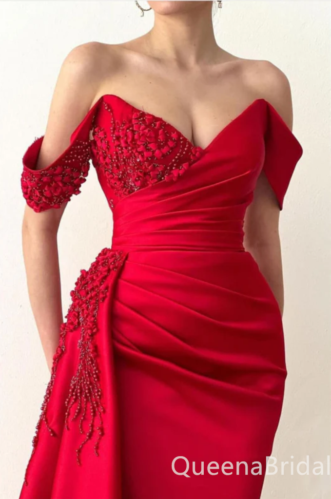 Gorgeous Sexy Red Appliques Off-the-shoulder Mermaid Evening Gown Long Formal Dresses Prom Dresses ,WGP759