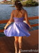 Sexy Simple Purple A-line Spaghetti Straps Short Homecoming Dresses with Pleats,QB0649