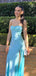 Sexy Simple Blue Spaghetti Straps Long Evening Gown Prom Dresses with Side Slit,WGP583